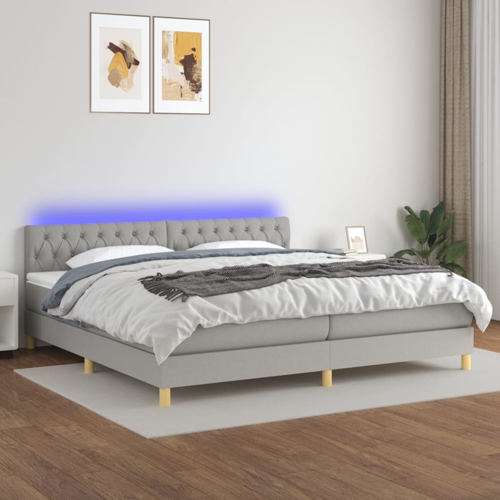 Letto a Molle Materasso e LED Grigio Chiaro 200x200 cm Tessuto 3133981