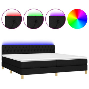 Letto a Molle Materasso e LED Nero 200x200cm in Tessuto cod mxl 60302