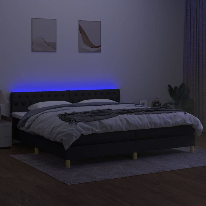 Letto a Molle Materasso e LED Nero 200x200cm in Tessuto cod mxl 60302