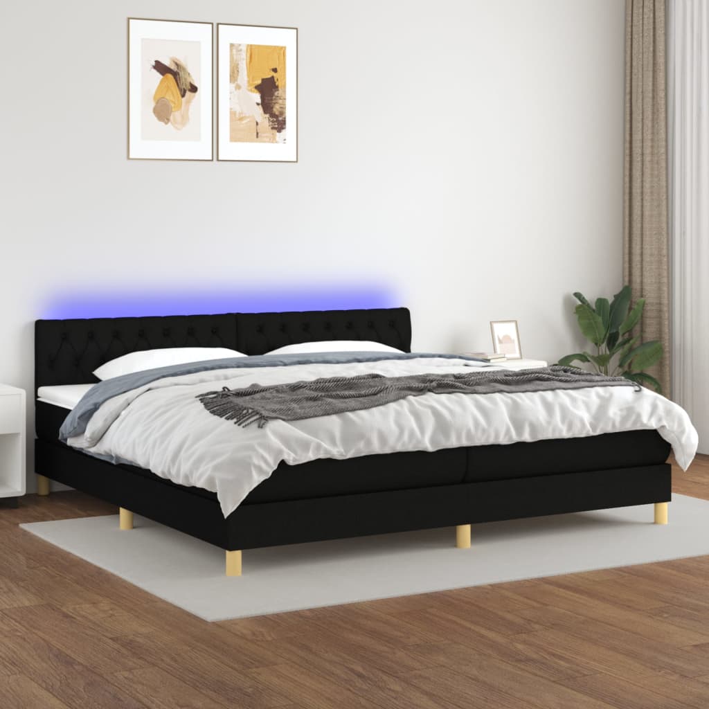 Letto a Molle Materasso e LED Nero 200x200cm in Tessuto cod mxl 60302