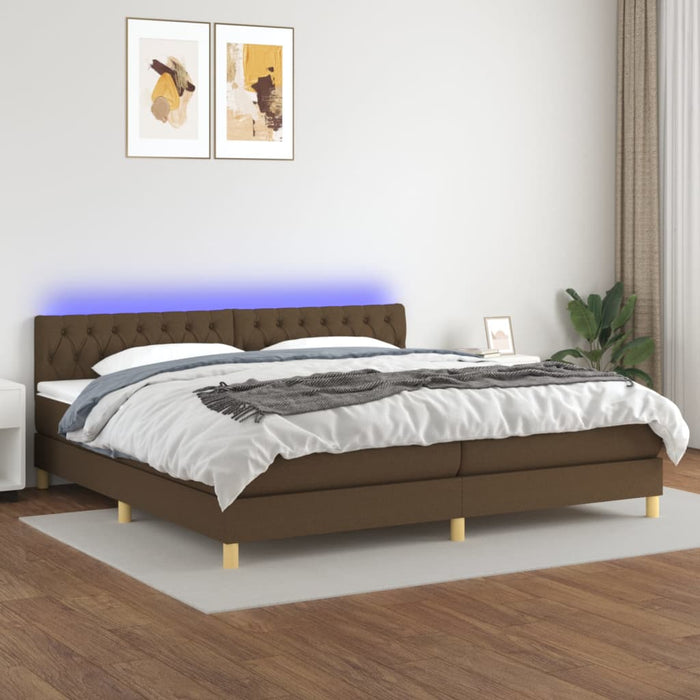 Letto a Molle Materasso e LED Marronescuro 200x200cm in Tessuto 3133984