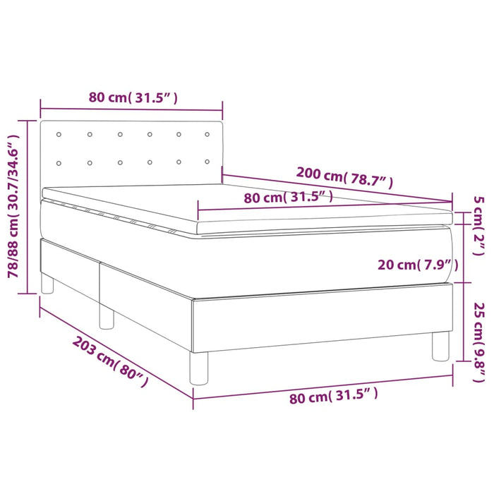 Letto a Molle Materasso e LED Marrone Scuro 80x200cm in Tessuto cod mxl 60136