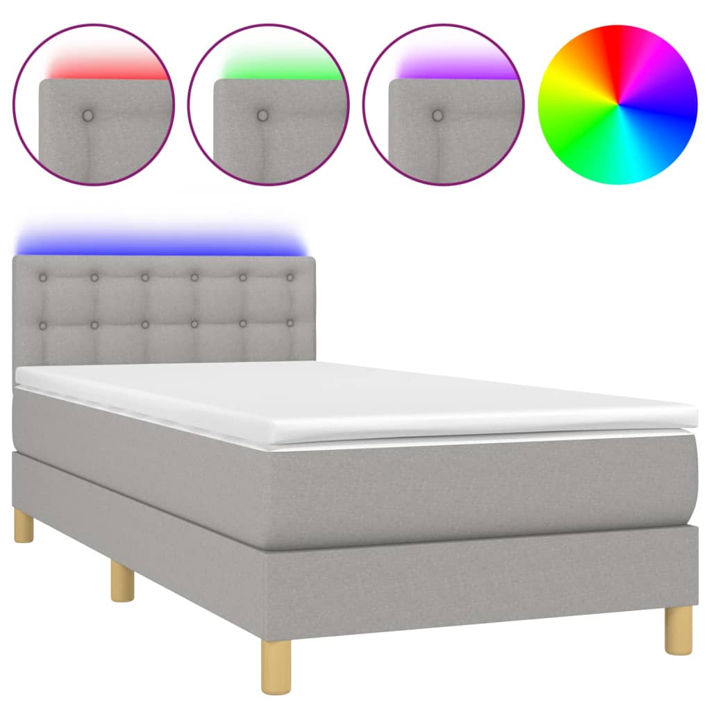 Letto a Molle Materasso e LED Grigio Chiaro 90x190 cm Tessuto 3133997