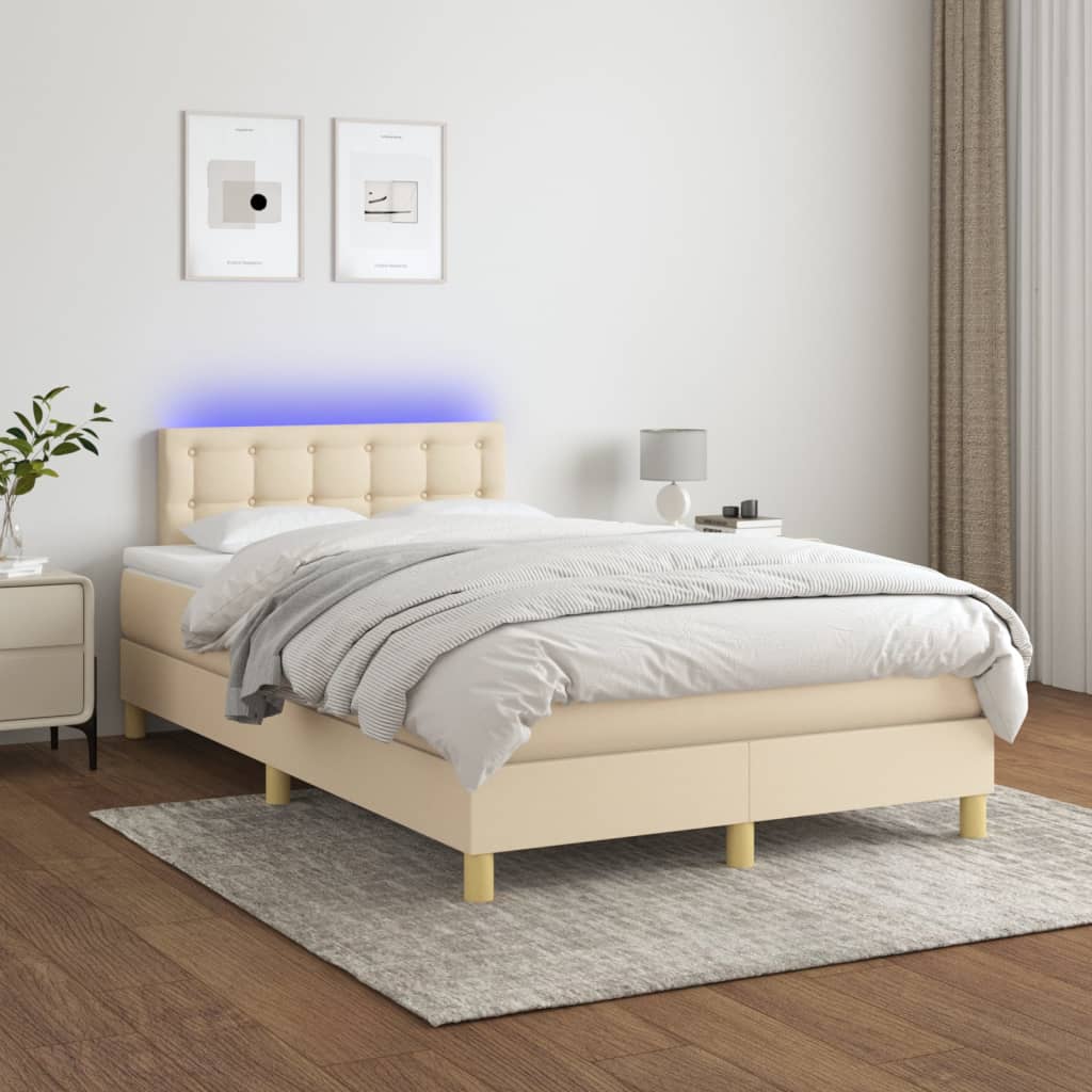 Letto a Molle con Materasso e LED Crema 120x200cm in Tessuto cod mxl 55562