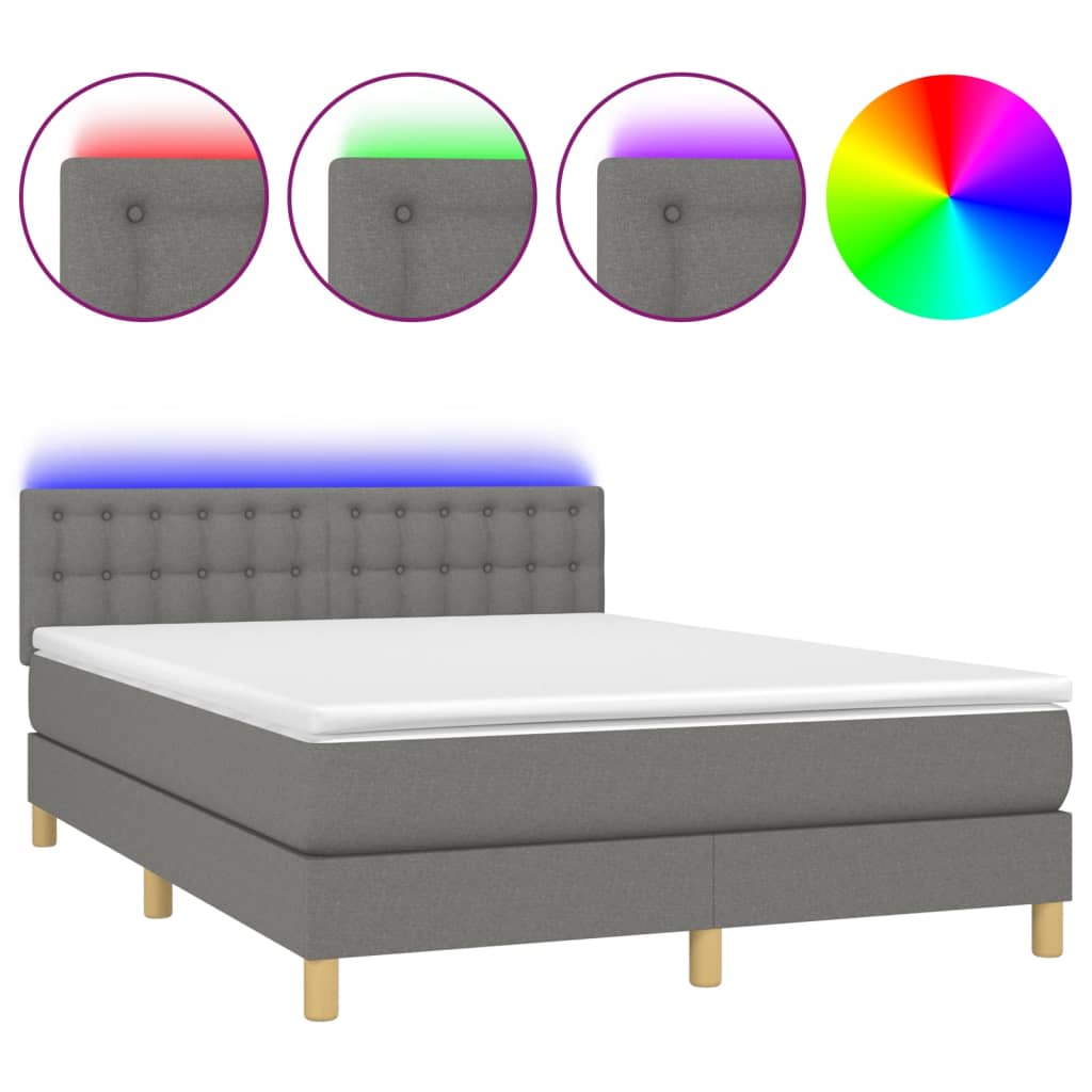 Letto a Molle Materasso e LED Grigio Scuro 140x190cm in Tessuto 3134030