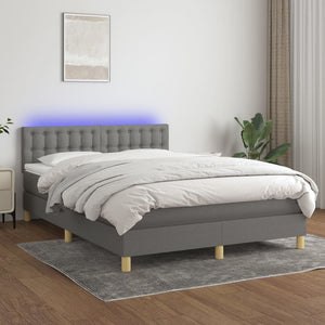 Letto a Molle Materasso e LED Grigio Scuro 140x190cm in Tessuto 3134030