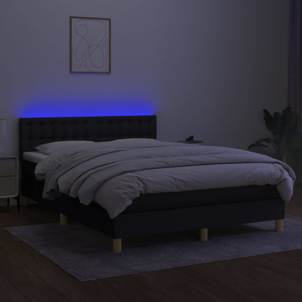 Letto a Molle con Materasso e LED Nero 140x190 cm in Tessuto 3134031