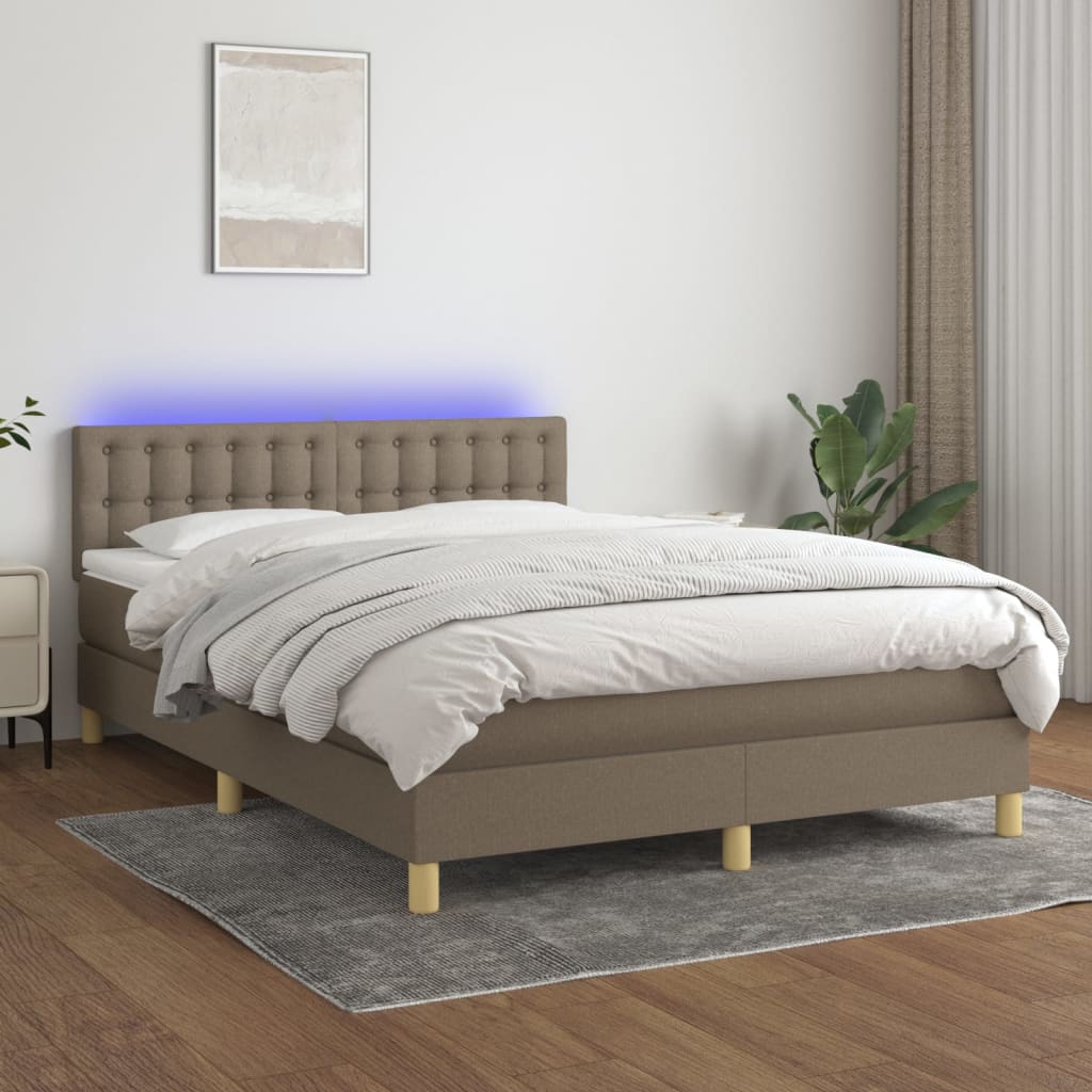 Letto a Molle con Materasso e LED Tortora 140x190 cm in Tessuto 3134033