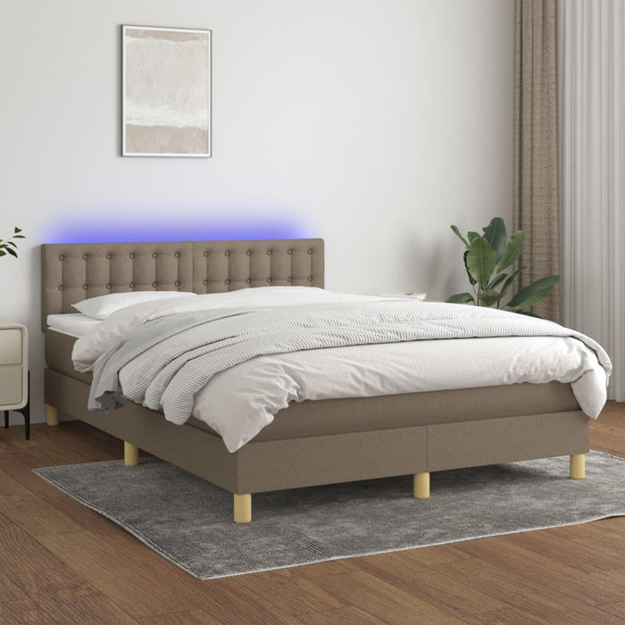 Letto a Molle con Materasso e LED Tortora 140x190 cm in Tessuto 3134033