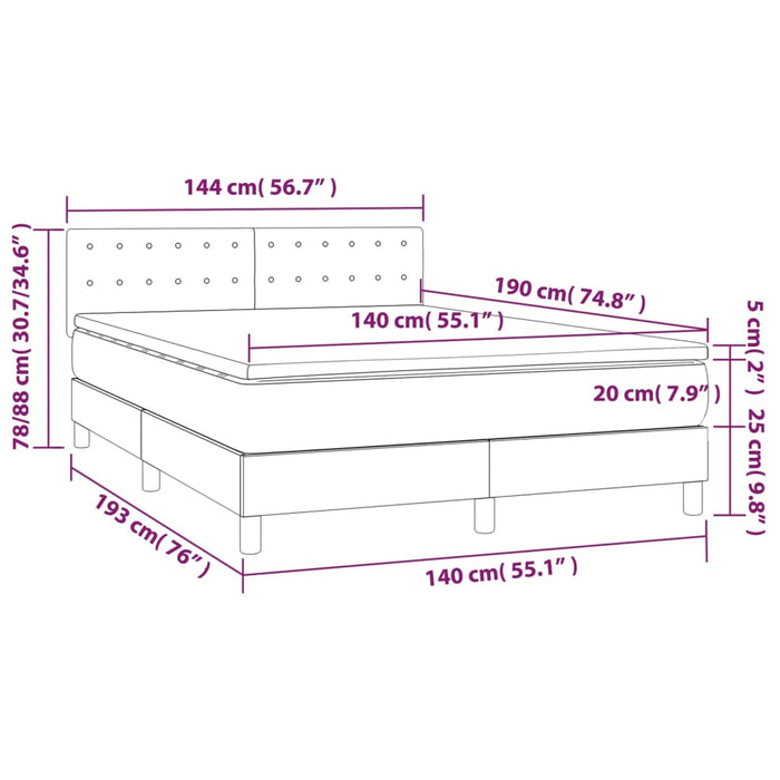 Letto a Molle con Materasso e LED Blu 140x190 cm in Tessuto 3134035