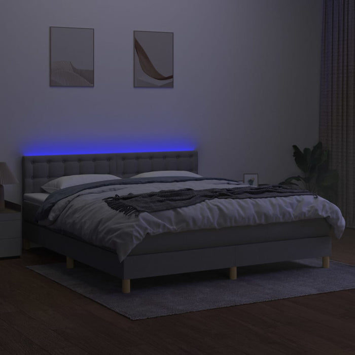 Letto a Molle Materasso e LED Grigio Chiaro 160x200 cm Tessuto 3134045