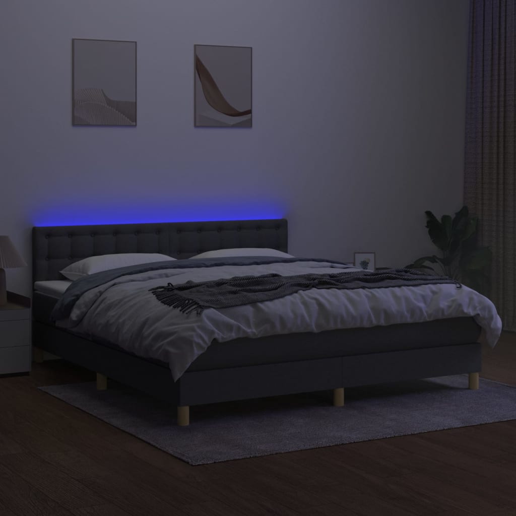 Letto a Molle Materasso e LED Grigio Scuro 160x200cm in Tessuto 3134046