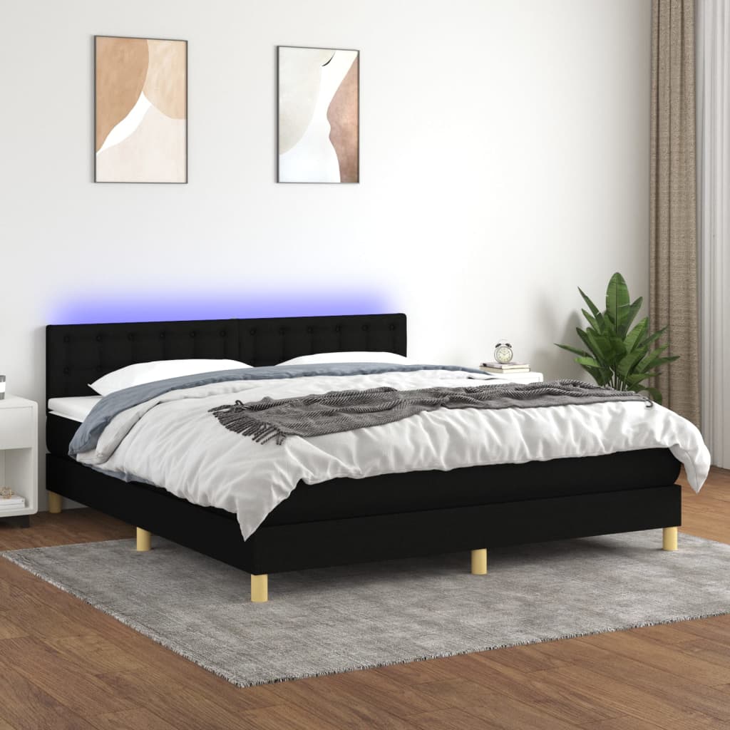 Letto a Molle con Materasso e LED Nero 160x200 cm in Tessuto cod mxl 73262