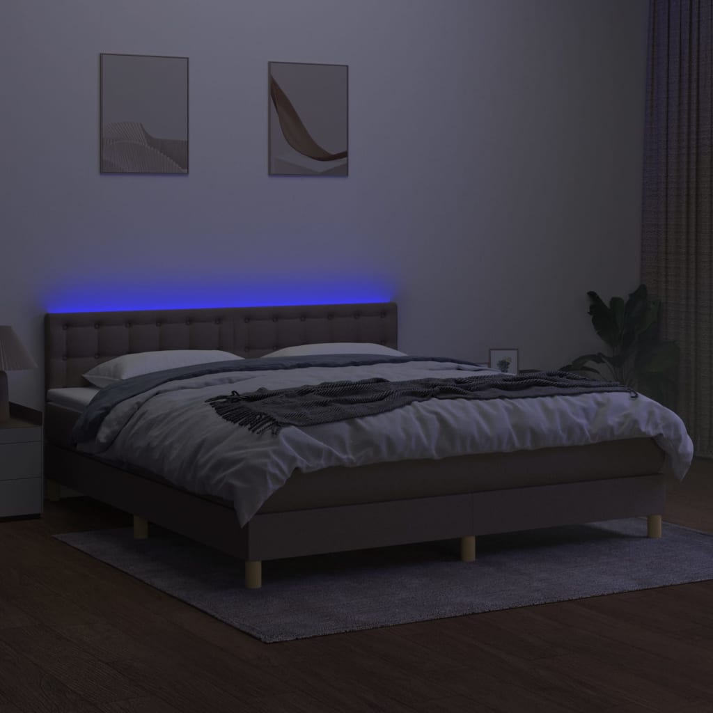 Letto a Molle con Materasso e LED Tortora 160x200 cm in Tessuto cod mxl 63686