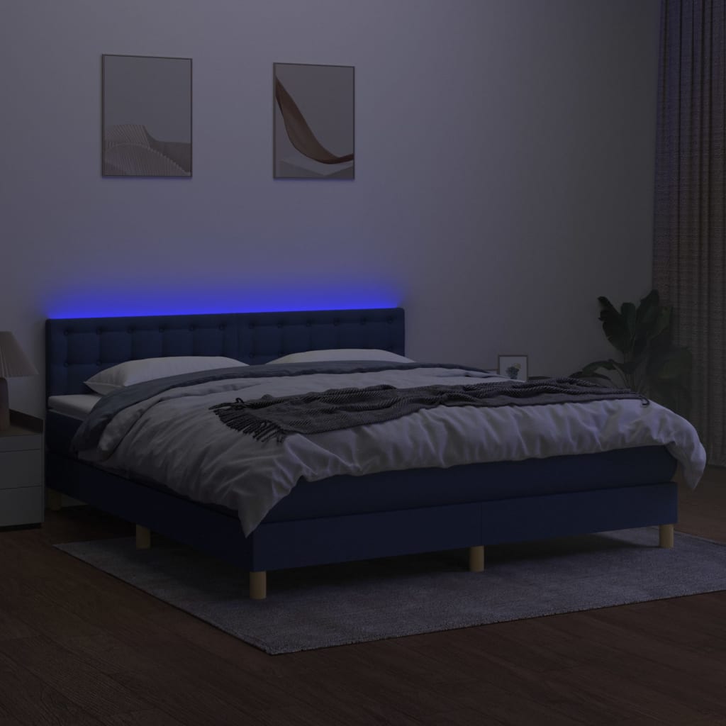 Letto a Molle con Materasso e LED Blu 160x200 cm in Tessuto 3134051