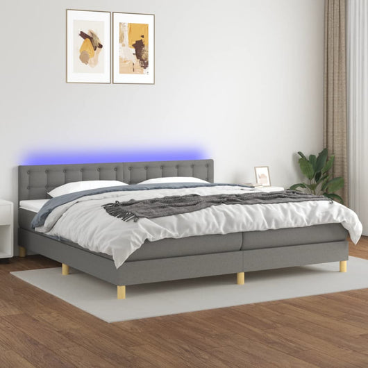 Letto a Molle Materasso e LED Grigio Scuro 200x200cm in Tessuto cod mxl 63417