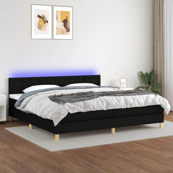 Letto a Molle Materasso e LED Nero 200x200cm in Tessuto cod mxl 46341