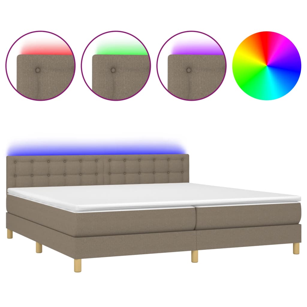 Letto a Molle Materasso e LED tortora 200x200cm in Tessuto 3134065