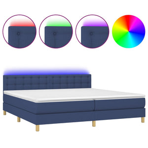 Letto a Molle Materasso e LED Blu 200x200cm in Tessuto 3134067