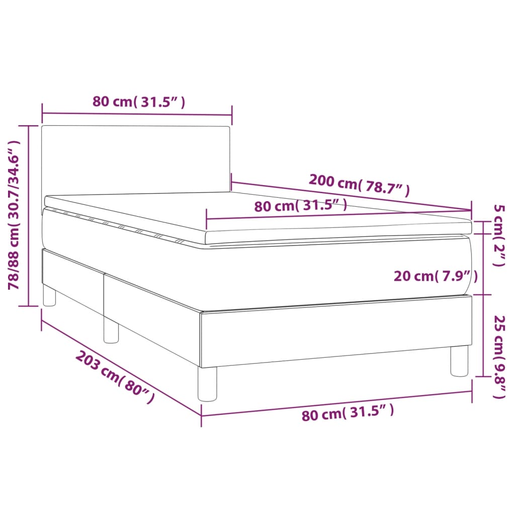 Giroletto Molle con Materasso e LED Bianco 80x200 cm Similpelle cod mxl 63981