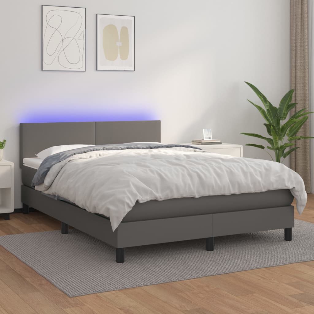 Giroletto Molle con Materasso e LED Grigio 140x190cm Similpelle 3134103