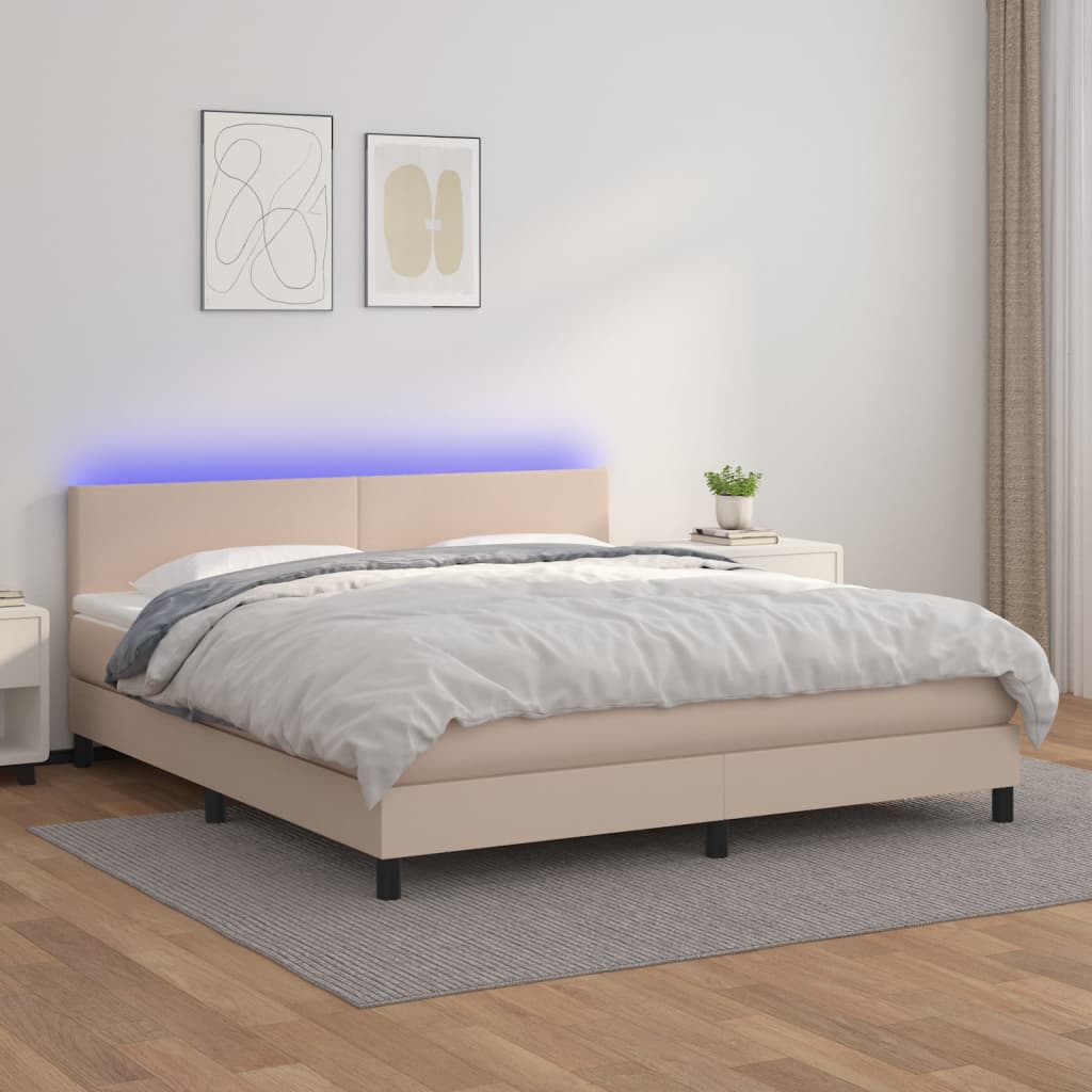 Giroletto Molle Materasso e LED Cappuccino 180x200cm Similpelle 3134122