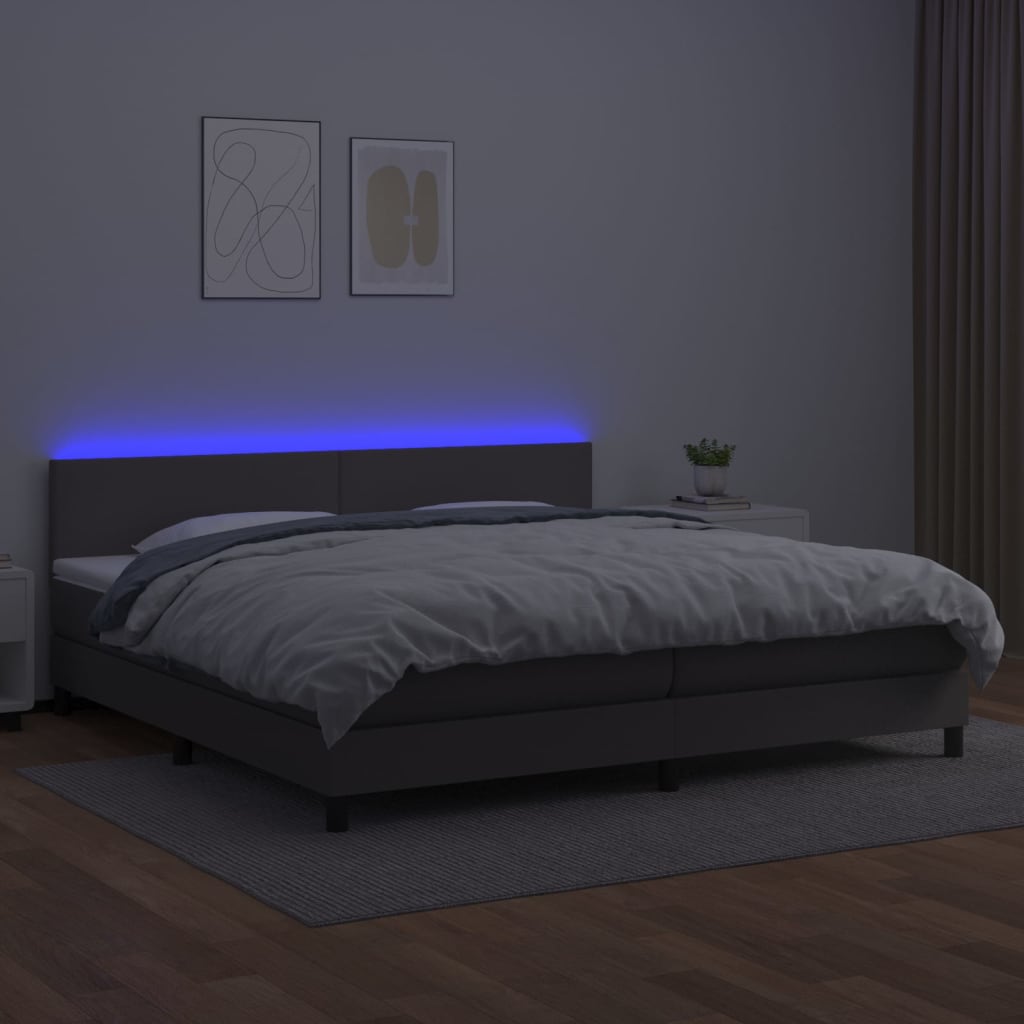 Giroletto Molle con Materasso e LED Grigio 200x200cm Similpelle cod mxl 60654