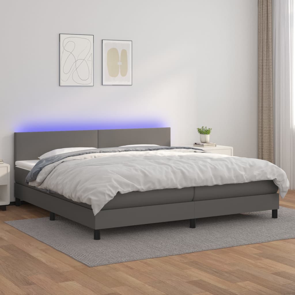 Giroletto Molle con Materasso e LED Grigio 200x200cm Similpelle cod mxl 60654