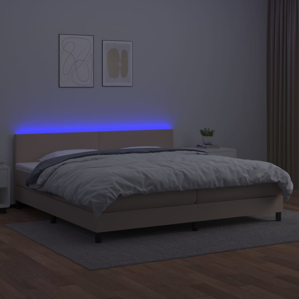 Giroletto Molle Materasso e LED Cappuccino 200x200cm Similpelle 3134128