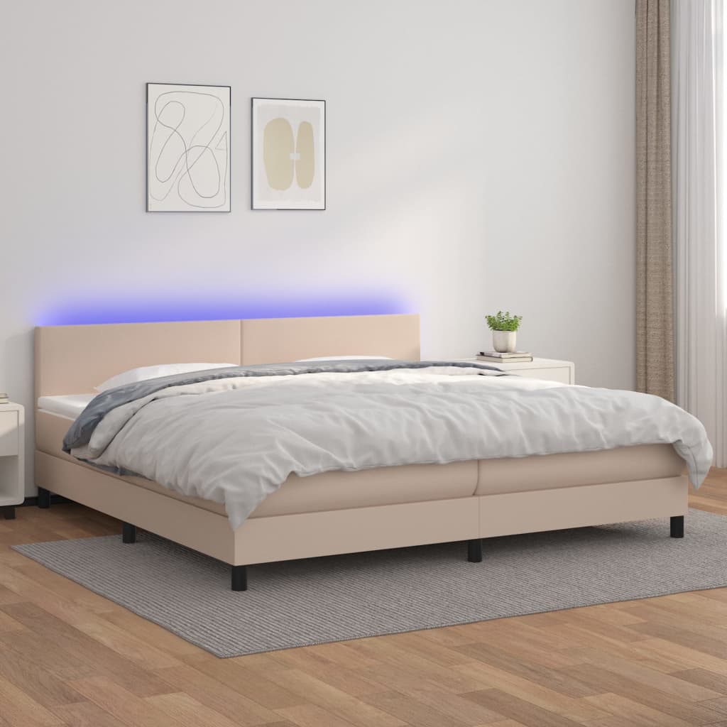 Giroletto Molle Materasso e LED Cappuccino 200x200cm Similpelle 3134128