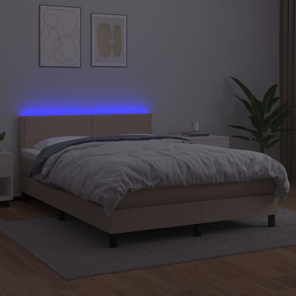 Giroletto Molle Materasso e LED Cappuccino 140x190cm Similpelle 3134164