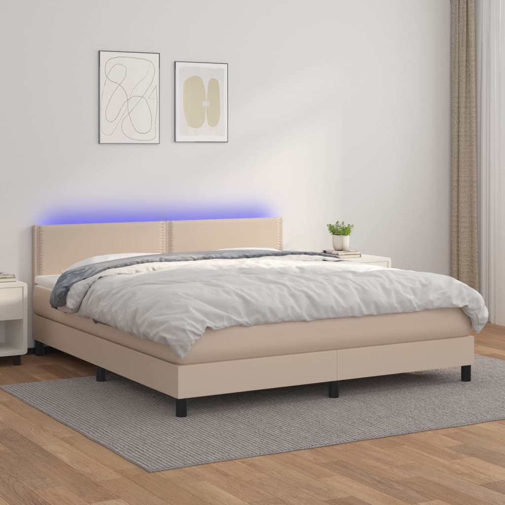 Giroletto Molle Materasso e LED Cappuccino 180x200cm Similpelle 3134182