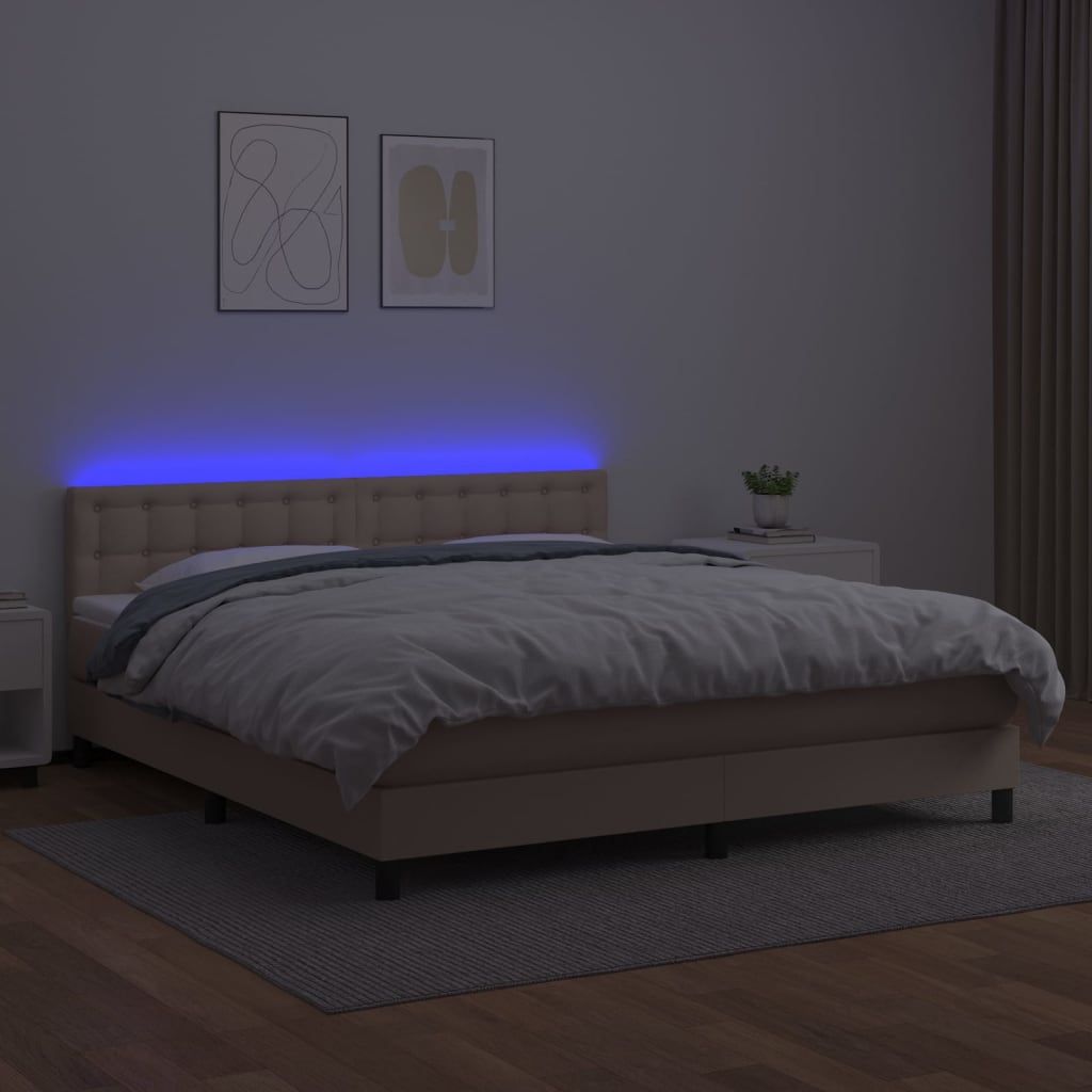 Giroletto Molle Materasso e LED Cappuccino 160x200cm Similpelle 3134236