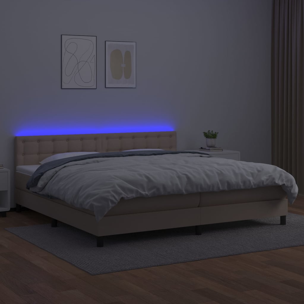 Giroletto Molle Materasso e LED Cappuccino 200x200cm Similpelle 3134248