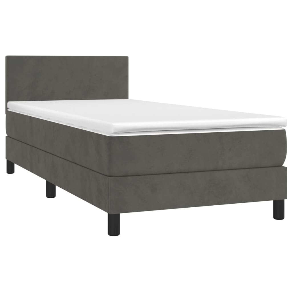 Letto a Molle con Materasso e LED Grigio Scuro 80x200cm Velluto 3134250