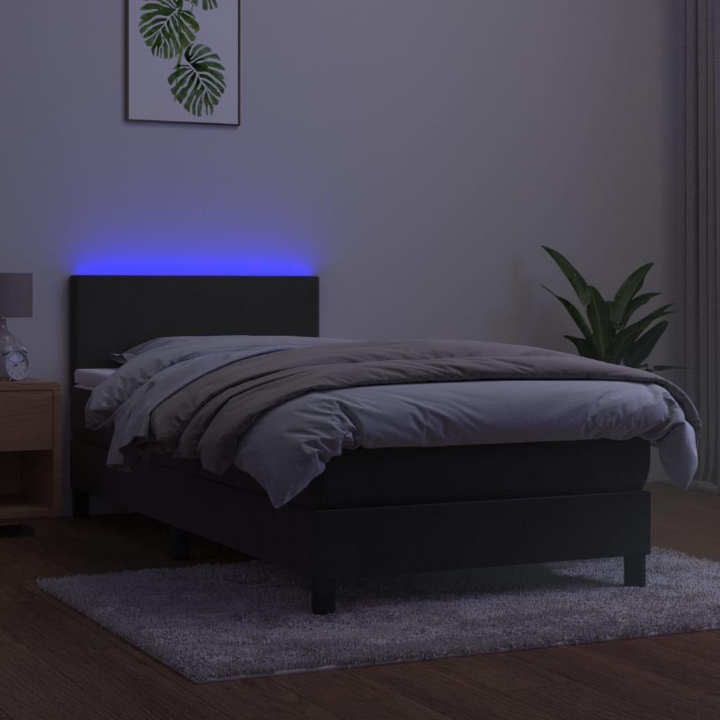 Letto a Molle con Materasso e LED Grigio Scuro 80x200cm Velluto 3134250