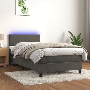 Letto a Molle con Materasso e LED Grigio Scuro 80x200cm Velluto 3134250