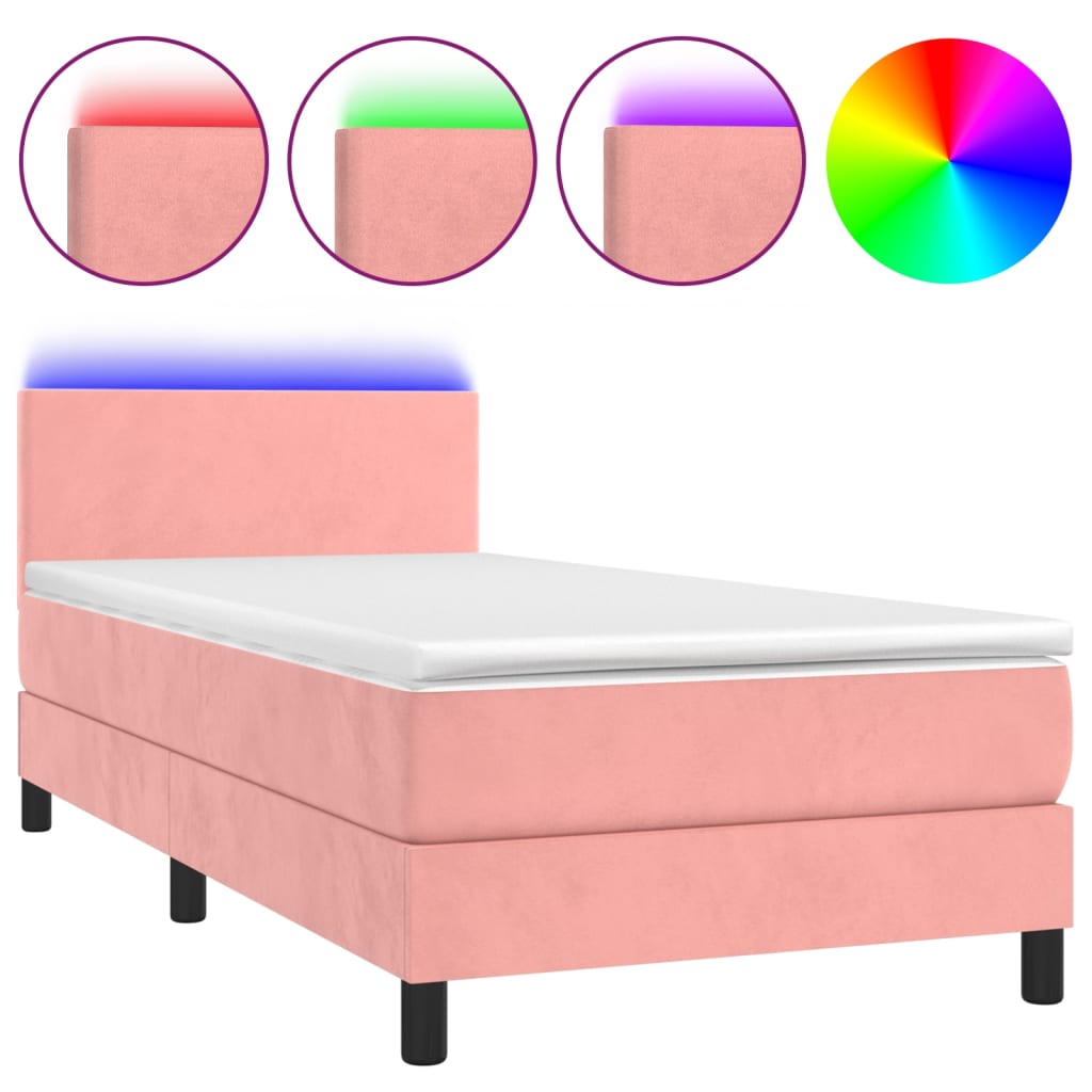 Letto a Molle con Materasso e LED Rosa 80x200 cm in Velluto cod mxl 76613