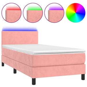 Letto a Molle con Materasso e LED Rosa 80x200 cm in Velluto 3134254