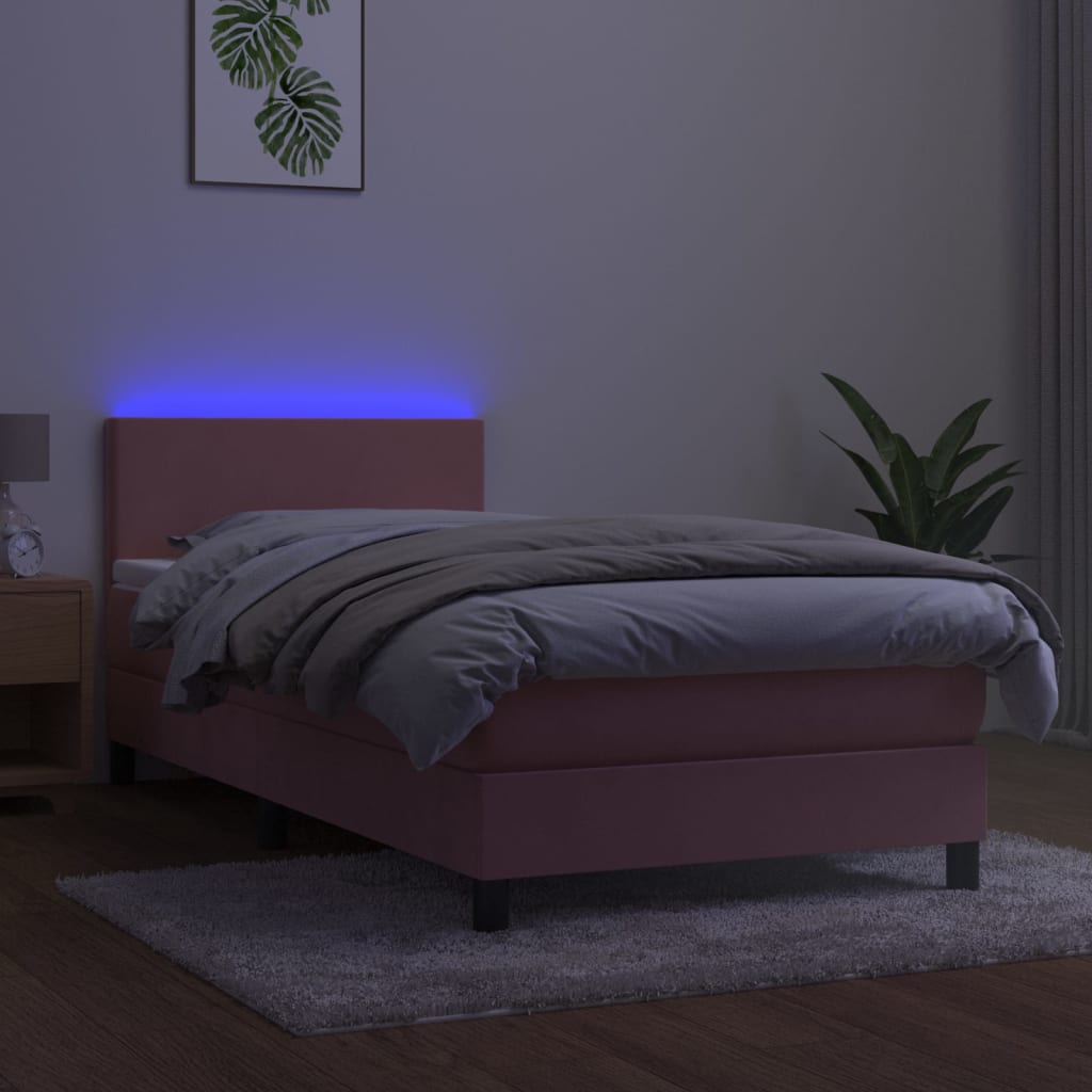 Letto a Molle con Materasso e LED Rosa 80x200 cm in Velluto cod mxl 76613