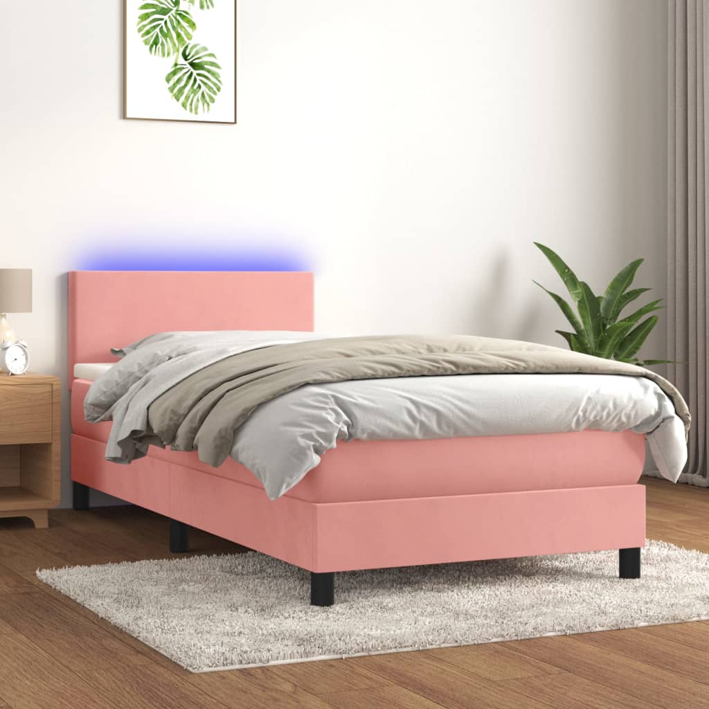 Letto a Molle con Materasso e LED Rosa 80x200 cm in Velluto cod mxl 76613