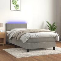 Letto a Molle Materasso e LED Grigio Chiaro 90x190 cm Vellutocod mxl 98887