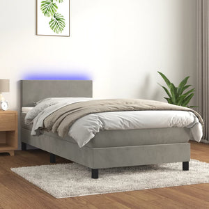 Letto a Molle Materasso e LED Grigio Chiaro 90x190 cm Vellutocod mxl 98887