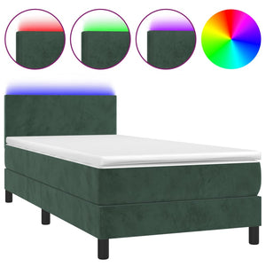 Letto a Molle con Materasso e LED Verde Scuro 90x190 cm Velluto 3134258