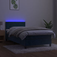 Letto a Molle con Materasso e LED Blu Scuro 90x190cm in Velluto 3134259