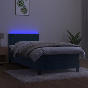 Letto a Molle con Materasso e LED Blu Scuro 90x190cm in Velluto 3134259