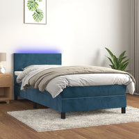 Letto a Molle con Materasso e LED Blu Scuro 90x190cm in Velluto 3134259