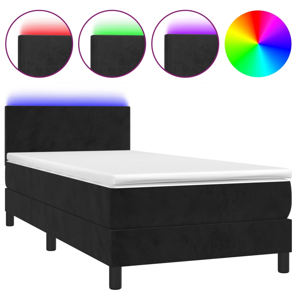 Letto a Molle con Materasso e LED Nero 90x200 cm in Velluto 3134263