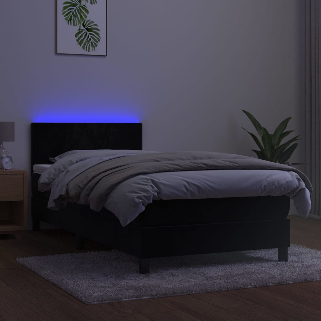 Letto a Molle con Materasso e LED Nero 90x200 cm in Velluto 3134263