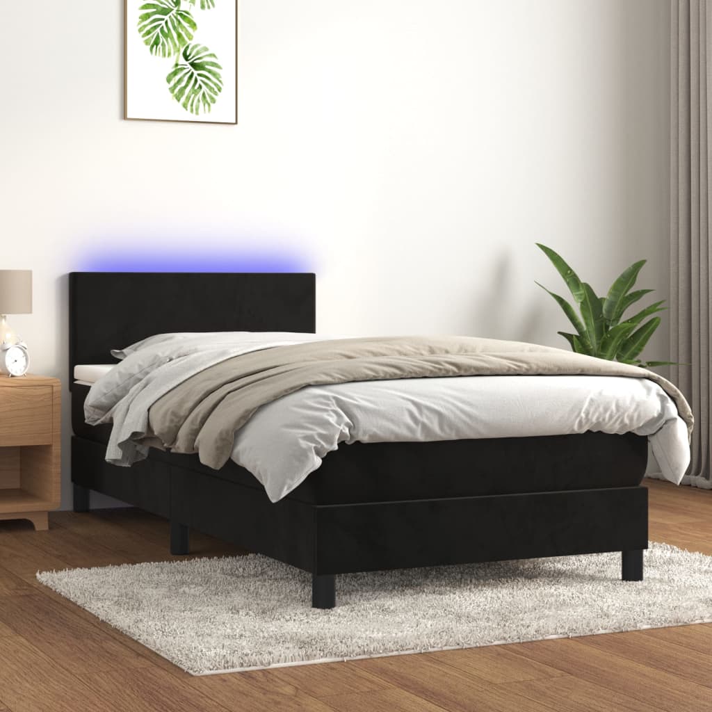 Letto a Molle con Materasso e LED Nero 90x200 cm in Velluto 3134263